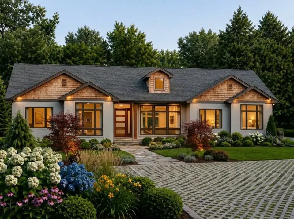 Transitional Craftsman Ranch with Cedar Shake Details