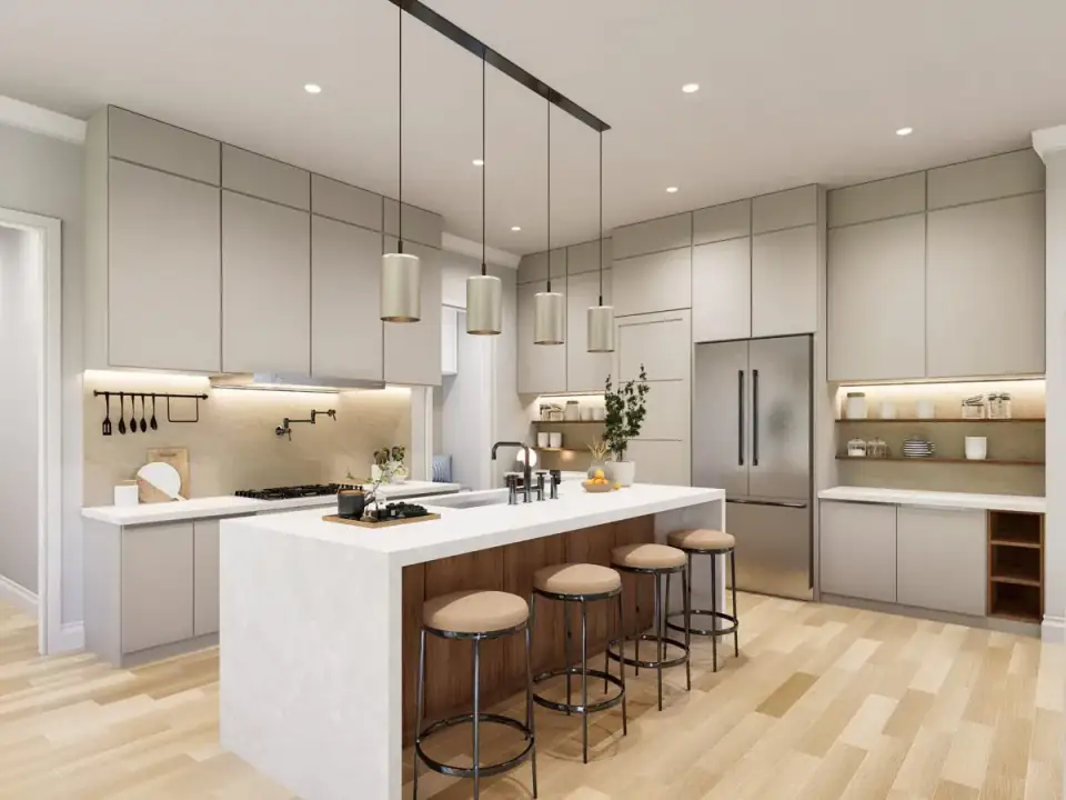Secondary bedroom render of Plan 25946GE with natural light, neutral finishes and ample clearance for furniture
