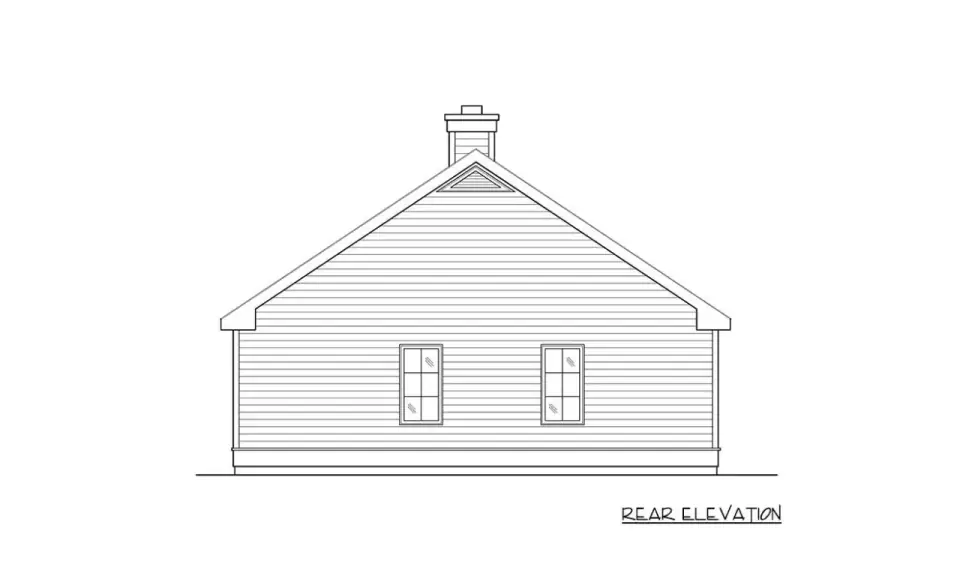 Plan 22103SL right elevation — gable roof with modest overhang, single chimney stack, and lap siding on the bedroom wing.
