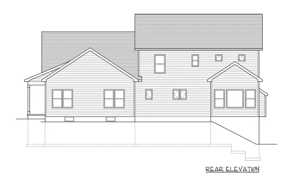 Front exterior render of 790184GLV showing white horizontal lap siding, gabled rooflines, full-width front porch with classical columns, and an attached two-car garage wing on the right