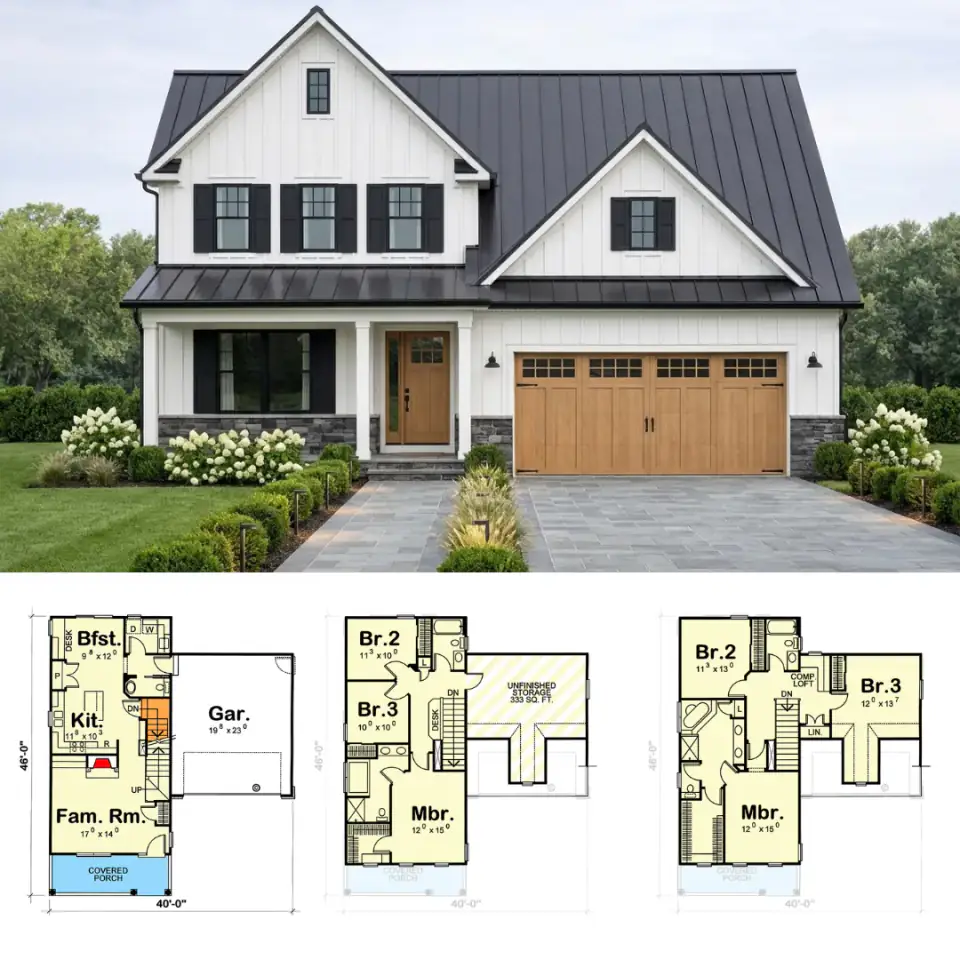 Modern Farmhouse Plan with Bonus Space