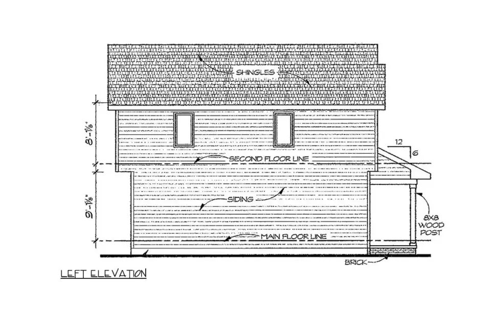Exterior elevation of plan 40882DB highlighting the covered front porch and balanced two-gable facade composition