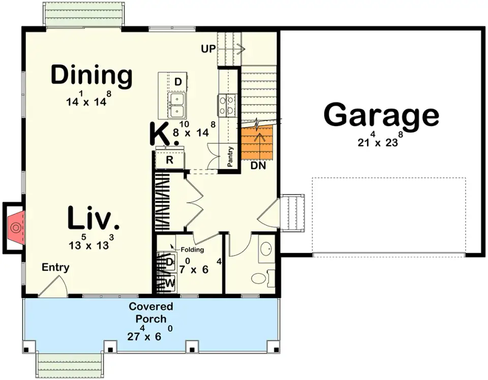 Main floor variation showing the optional basement staircase placed near the kitchen and pantry area
