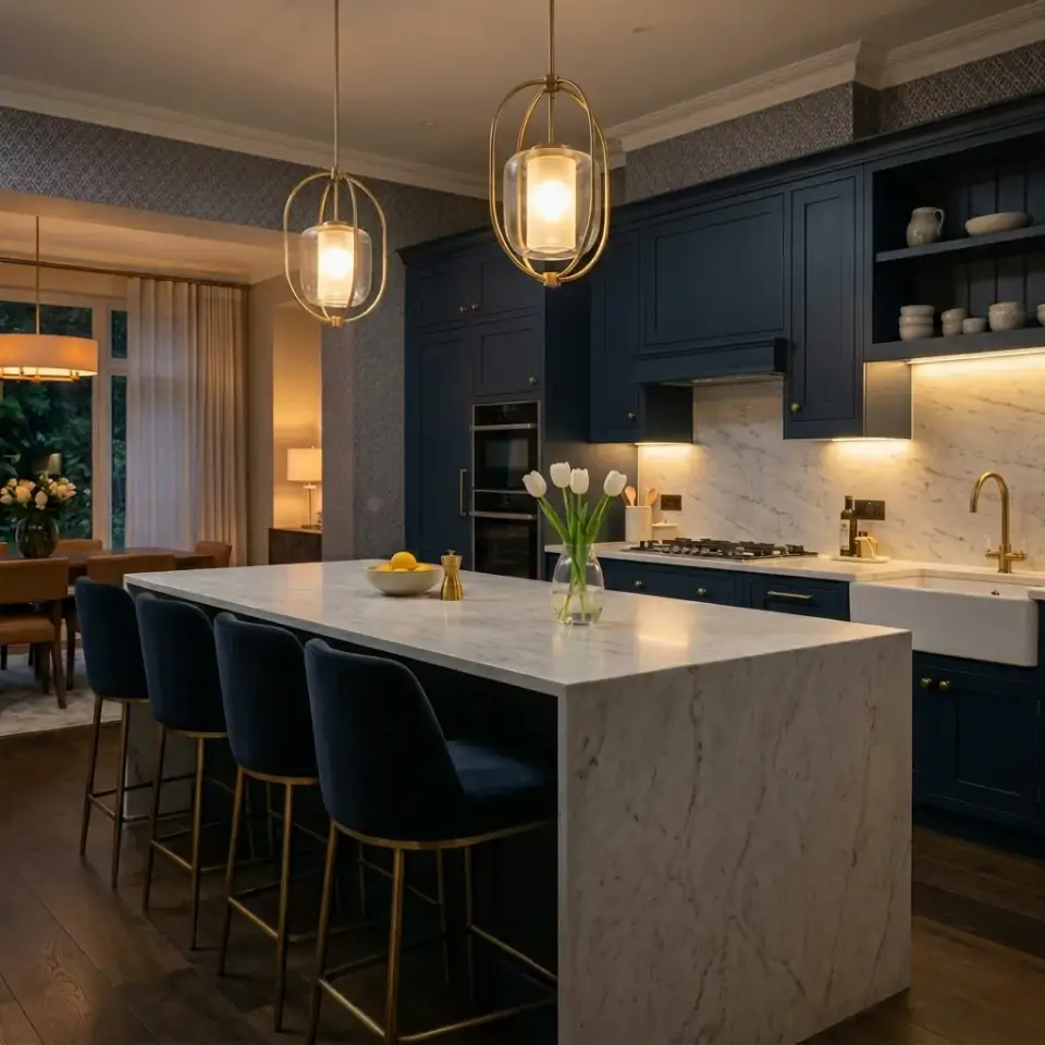 Navy & Marble Quiet Luxury Kitchen