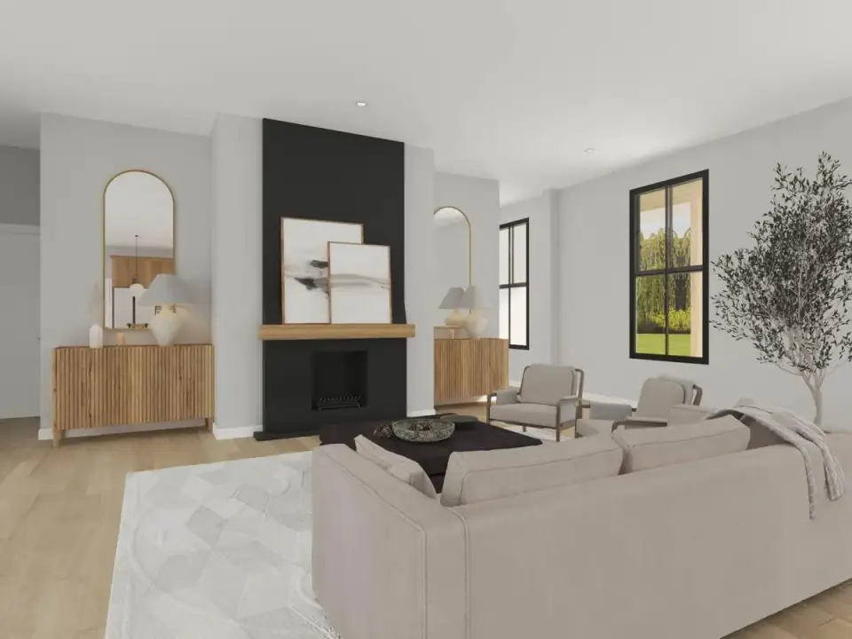 Bonus room recreation zone with exposed beams and flexible layout