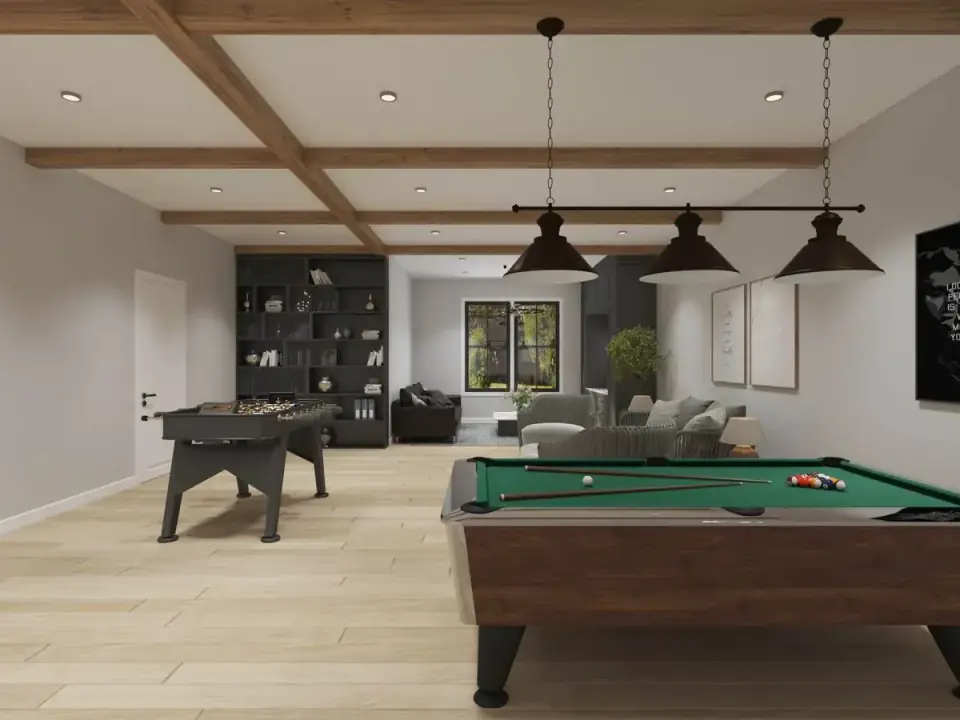 Master suite with neutral walls, light oak flooring and large windows