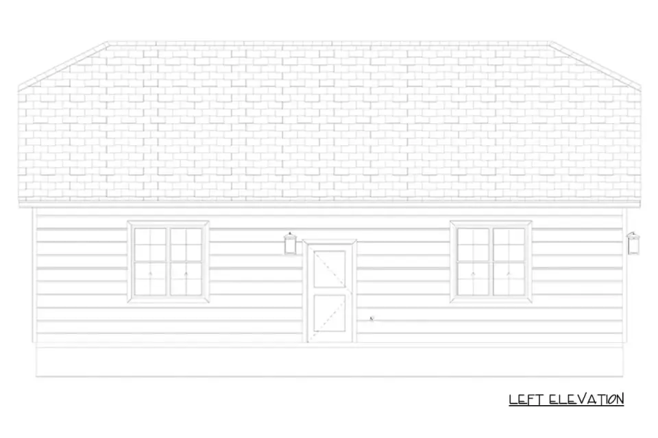 Front elevation of traditional gable garage with two overhead doors and contemporary stucco and wood-slat facade