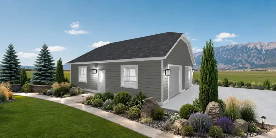Rear elevation of the garage plan showing a blank wall ready for racking or lean-to storage