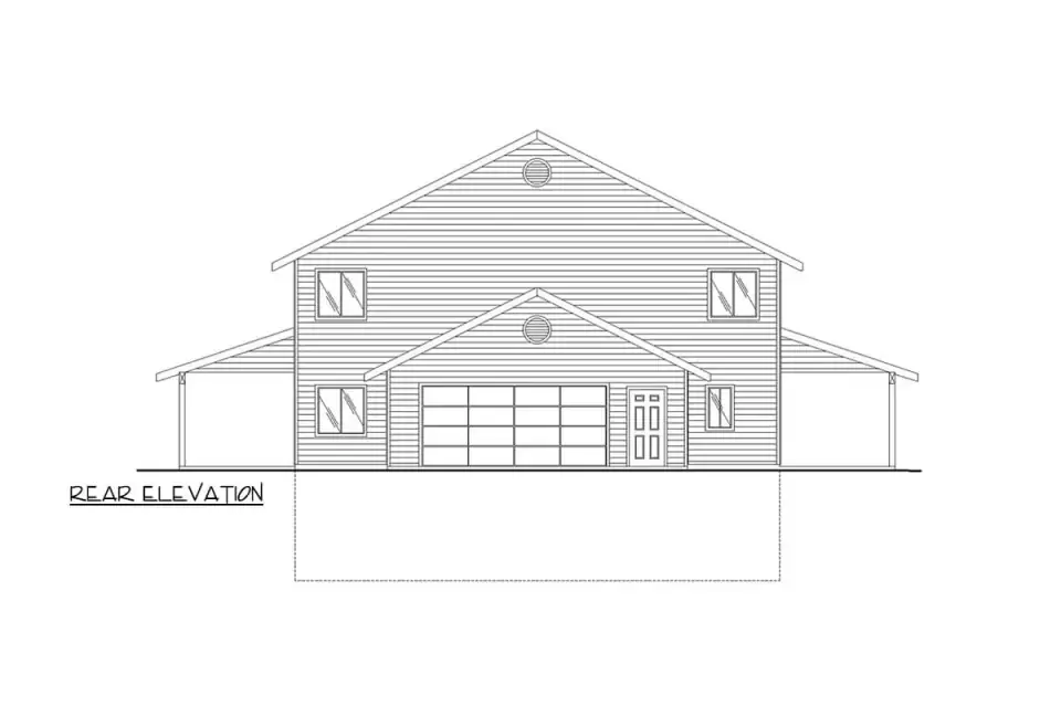 Plan 35041GH front color rendering option 1 — country farmhouse in dark vertical siding with natural wood porch posts, dark metal roof, tall vertical gable windows, and 10-foot covered wraparound porch.