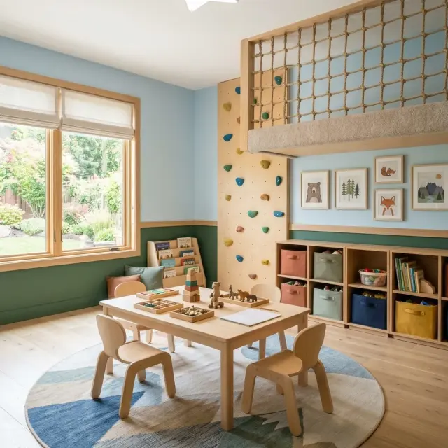 Montessori Adventure Room: Climbing Wall & Nature Decor Ideas