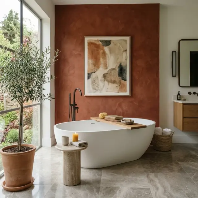 Earthy Travertine & Terracotta Bathroom Oasis