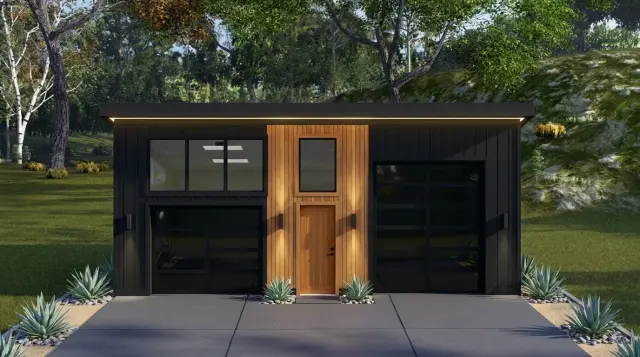 Contemporary 2-Car Garage with Shed Roof