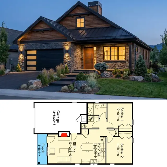 Cottage Plan 22103SL: 2 Beds, Main-Level Living, 1-Car Garage