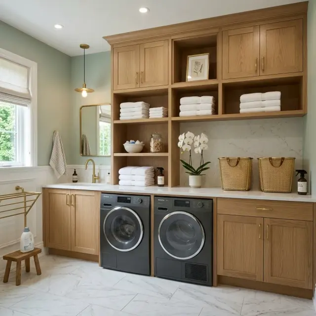 Ultimate Luxe Laundry Room Goals: Custom Oak & Marble