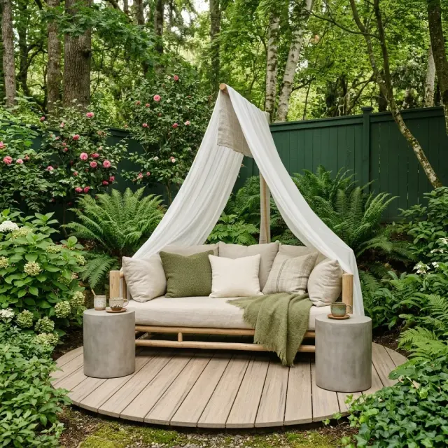 Dreamy Backyard Forest Bathing Nook with Canopy Daybed