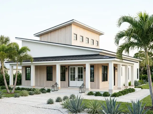 Modern Barndominium with Clerestory Monitor and Double Porches