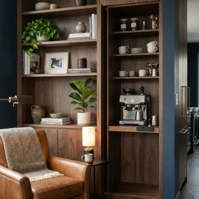 The Ultimate Hidden Kitchen: Walnut Cabinets & Secret Coffee Bar