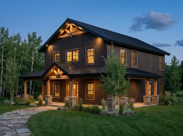 Dark Rustic Barndominium with Wraparound Porch
